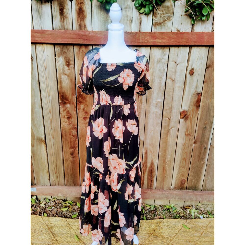 Patrons of Peace Floral Smocked Maxi‎ Dress Romantic Tiered Cottogecore NWT SZ S